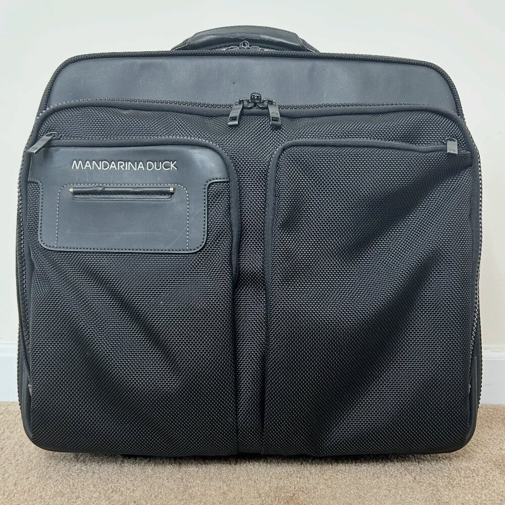 Vintage Mandarina Duck Black Leather Pilot Trolley Carry On